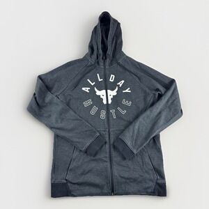 Under Armour Project Rock Hoodie Mens M Gray Zip Up Drawstring All Day Hustle
